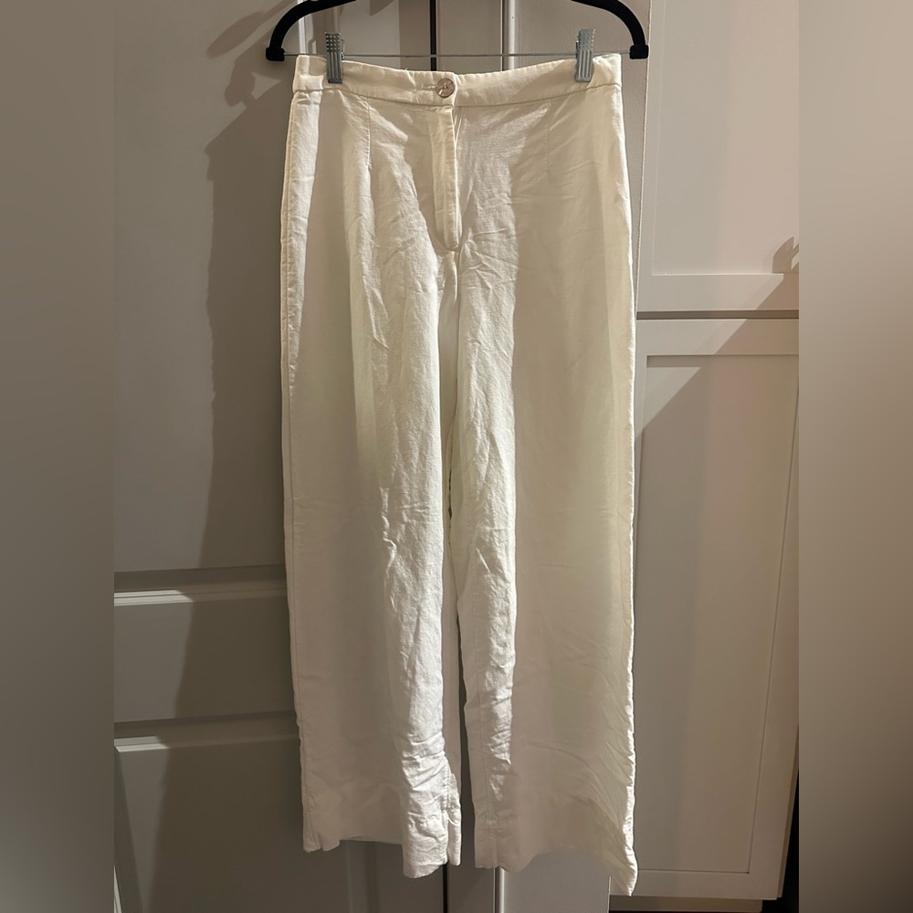H&M Cream Straight-Leg linen pants